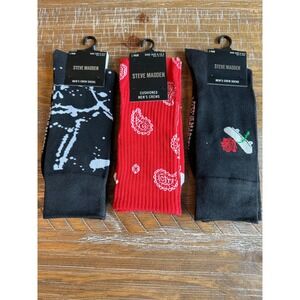 NWT Steve Madden Mens Crew Socks LOT Paisley Splatter Skateboard Rose 6-12.5 Red
